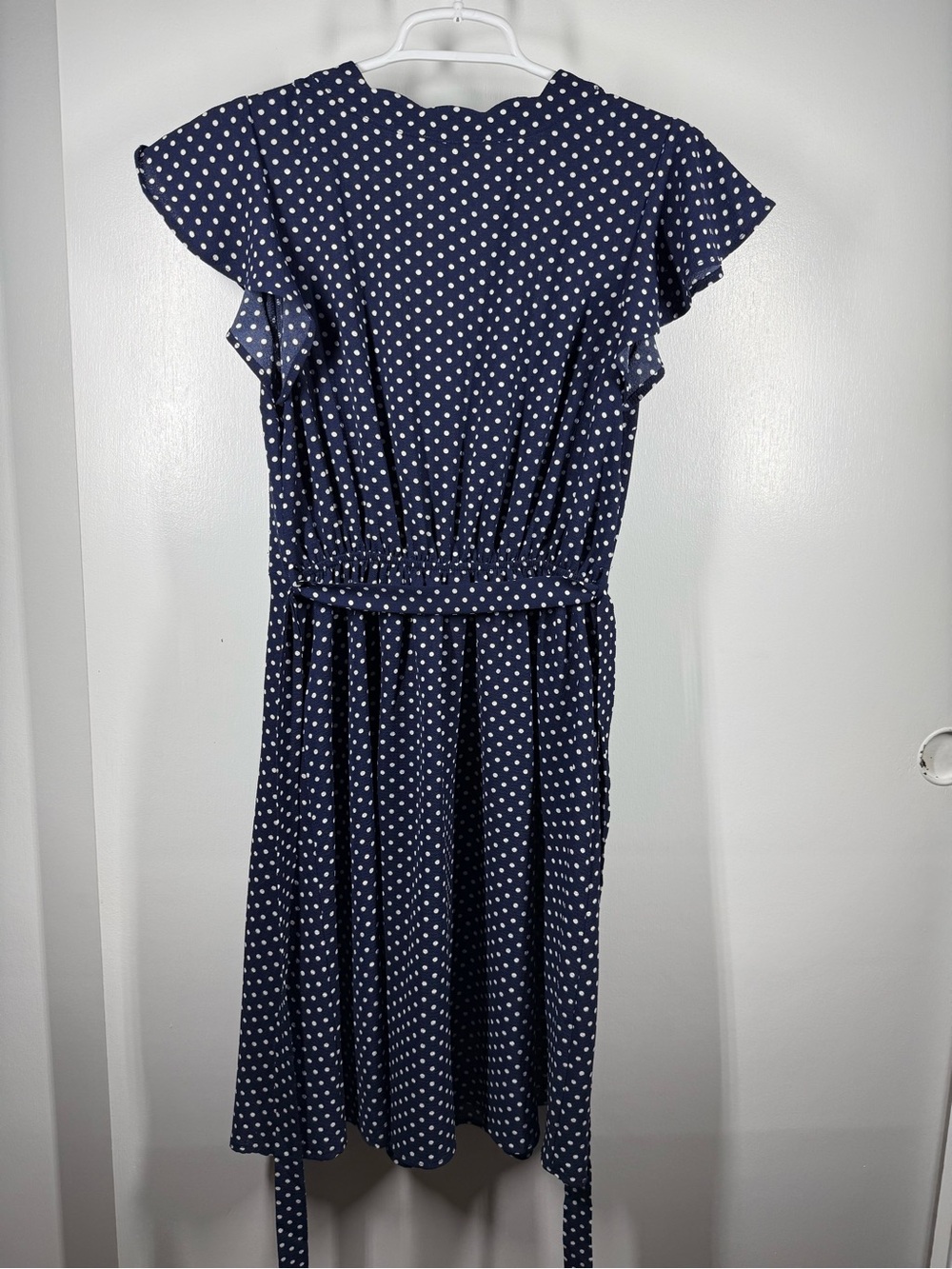 Monteau Navy Polka Dot Flutter Sleeve Tie Waist Dress - Picture 4 of 12